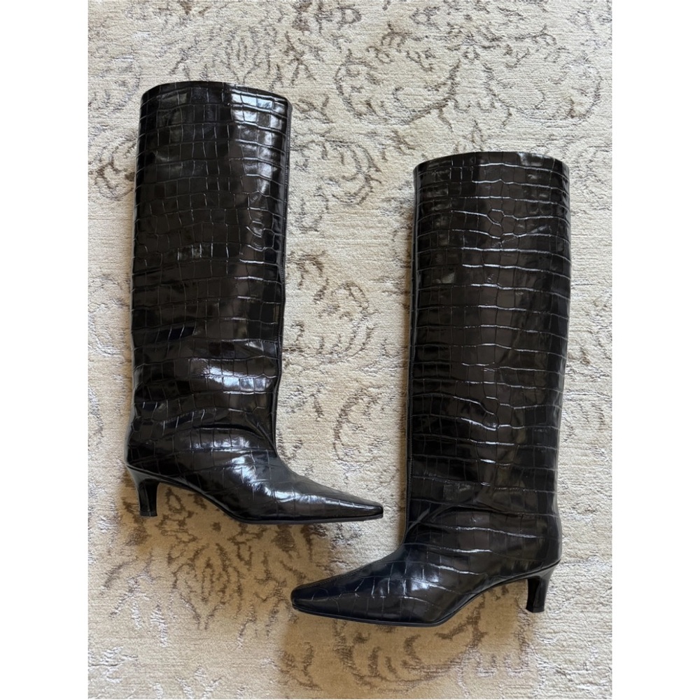 Toteme Croc Effect Wide Shaft knee boots